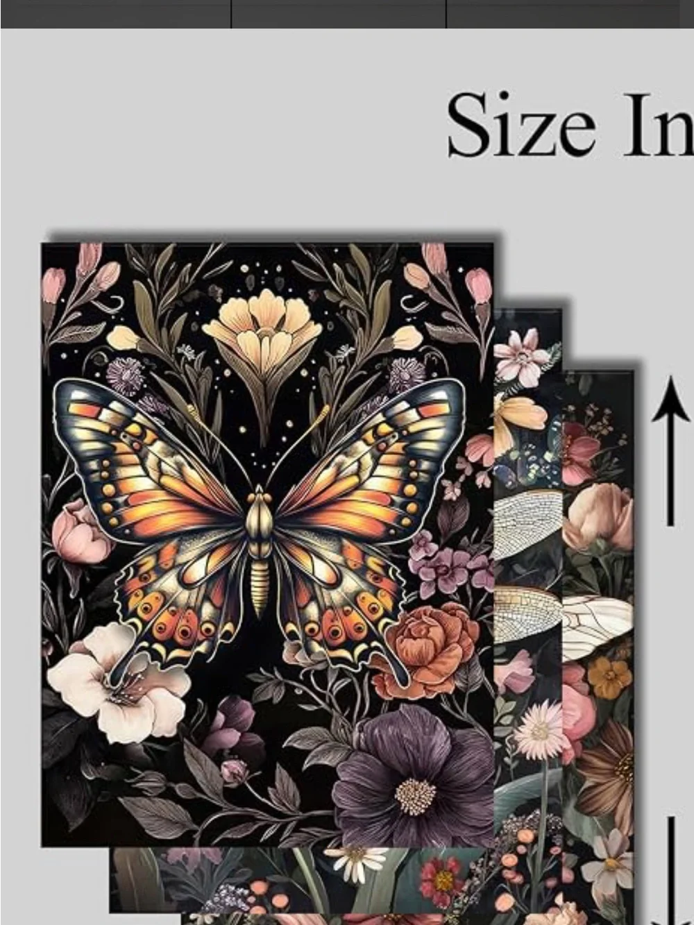 Canvas 3 Piece Set Floral Insect Wall Art Set - Black & Pink Botanical Prints
